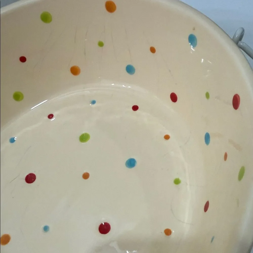 Temptations Tara 2 Qt Oven Ware Dish Polka Dot Cream Ceramic Chicken 4 Pieces
